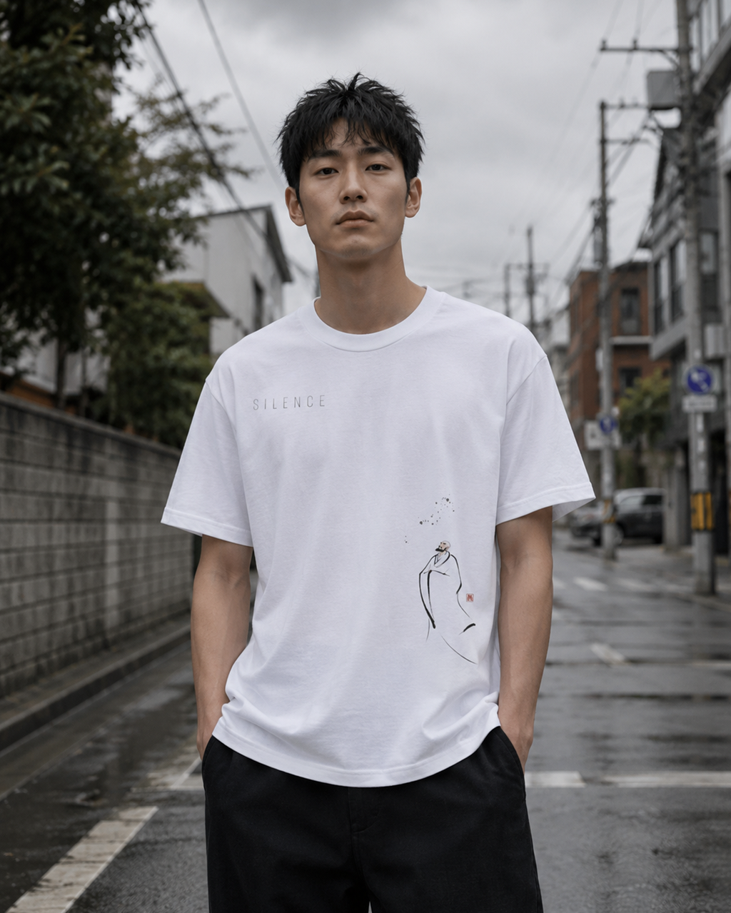 Silence Drift Oversized Tee | Chinese Ink Art Streetwear-09