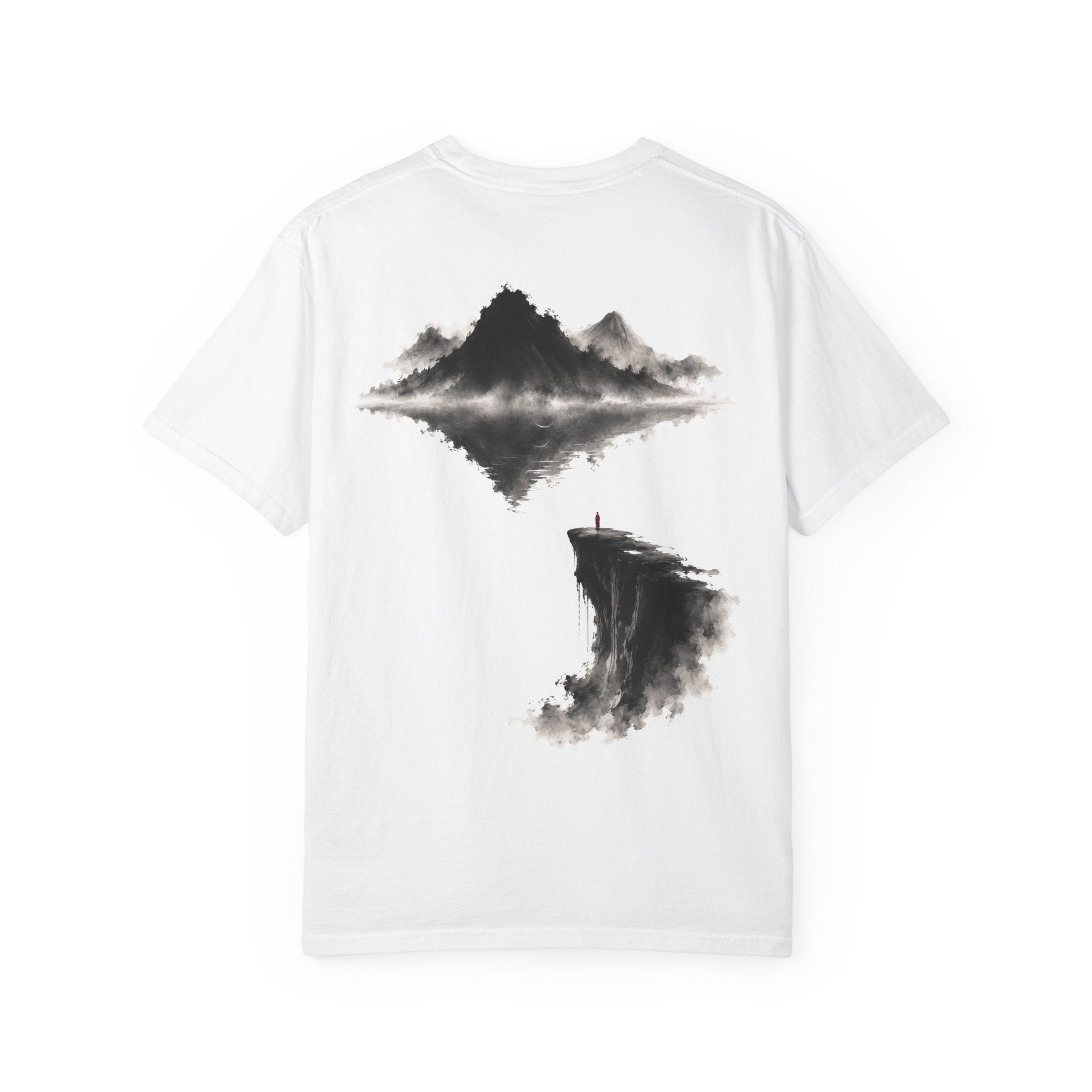 Abyss Cliff Ink Tee | Chinese Mountain Waterfall Temple Art Streetwear T-Shirt | Oversized Minimal Zen Aesthetic Shirt NOIRELITH