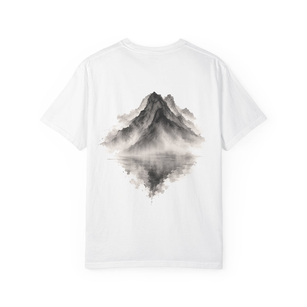 Silent Reflection Oversized Tee | Chinese Ink Mountain & Lake Art | Zen Minimal Streetwear | NOIRELITH
