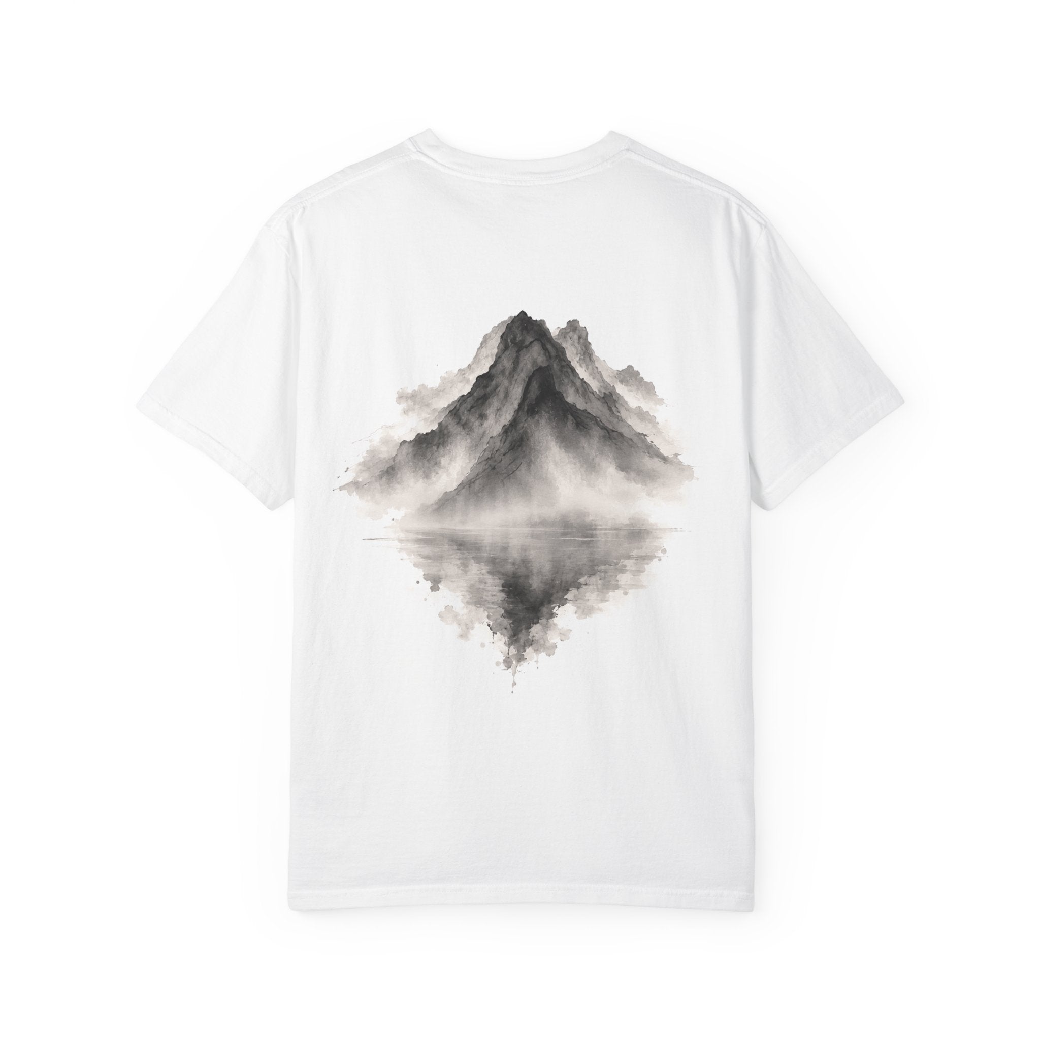 Silent Reflection Oversized Tee | Chinese Ink Mountain & Lake Art | Zen Minimal Streetwear | NOIRELITH