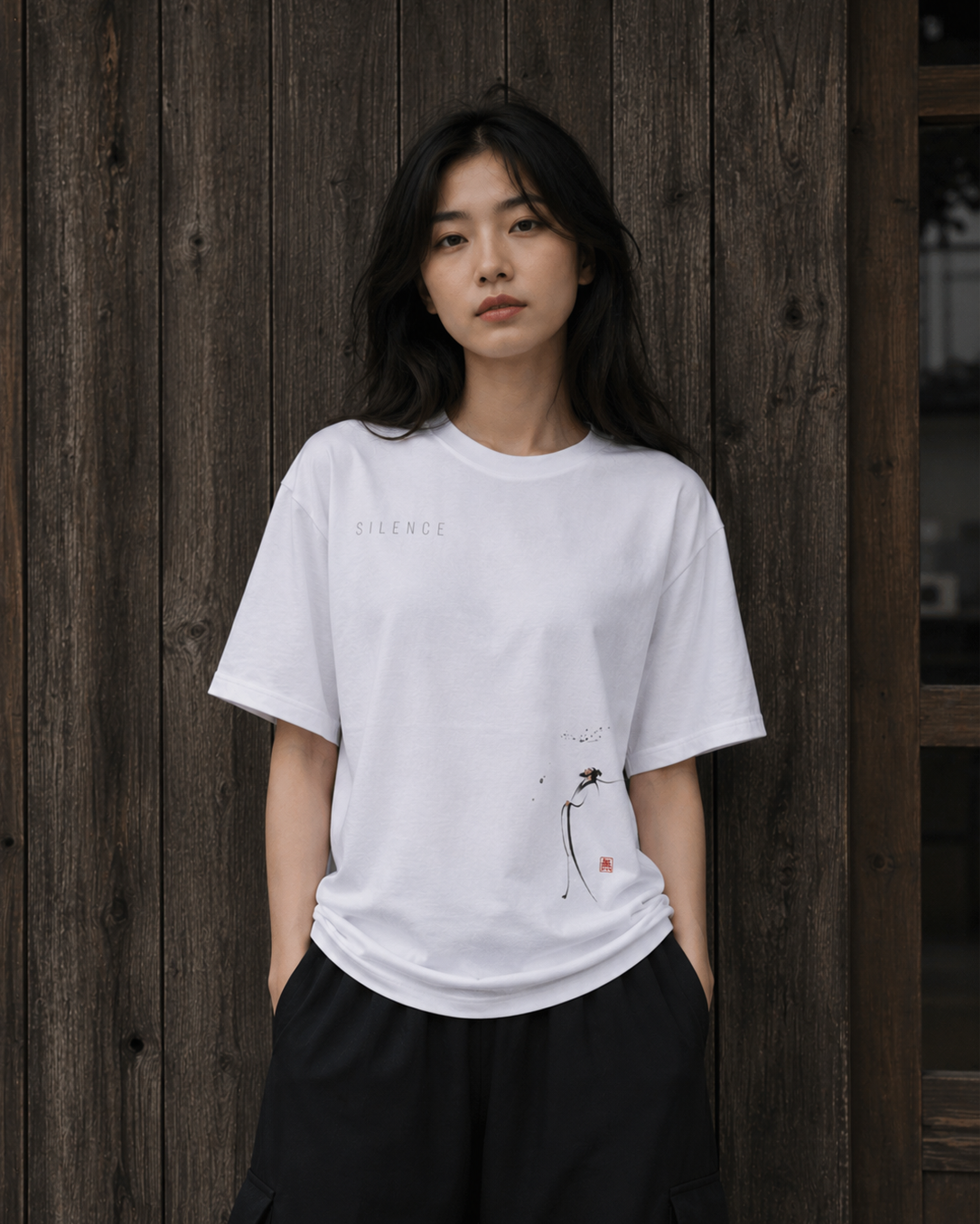 Silence Drift Oversized Tee | Chinese Ink Art Streetwear-08