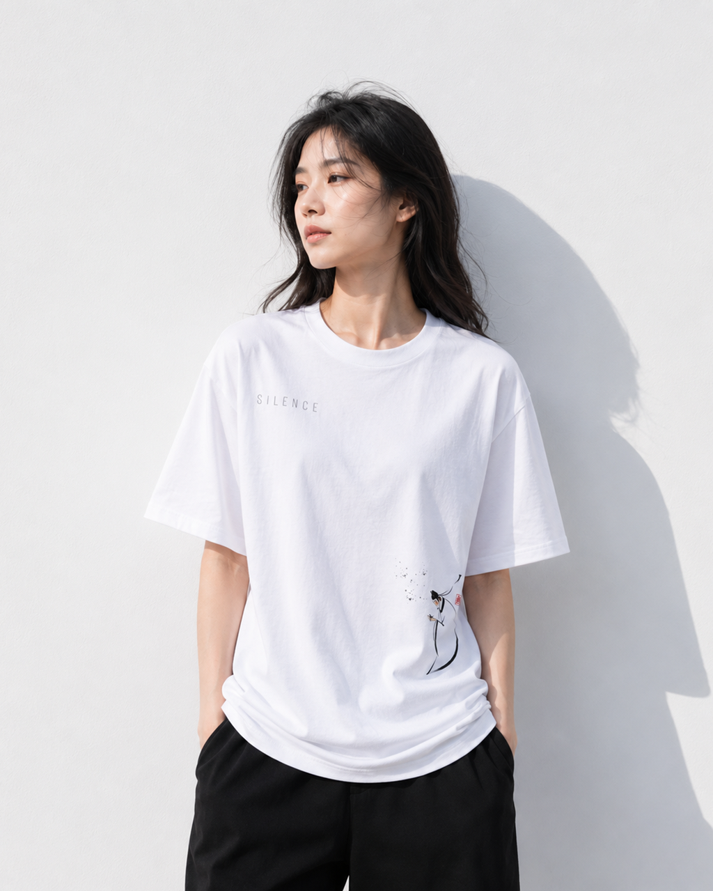 Silence Drift Oversized Tee | Chinese Ink Art Streetwear-07