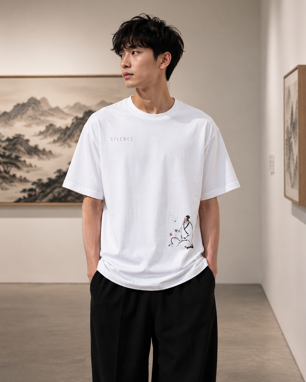 Silence Drift Oversized Tee | Chinese Ink Art Streetwear-06