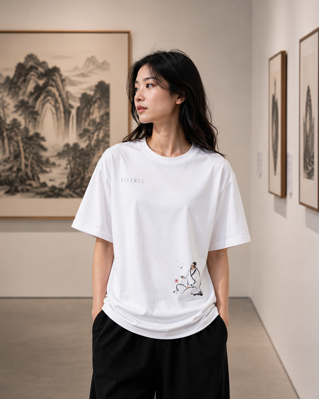 Silence Drift Oversized Tee | Chinese Ink Art Streetwear-06