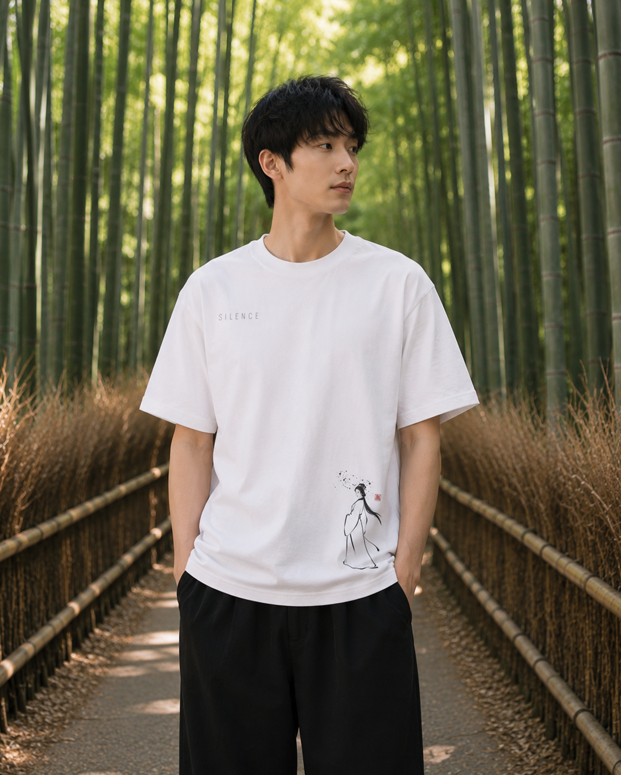 Silence Drift Oversized Tee | Chinese Ink Art Streetwear-04
