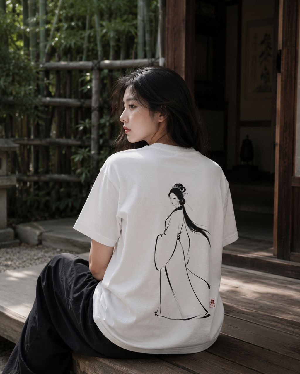 Silence Drift Oversized Tee | Chinese Ink Art Streetwear-04