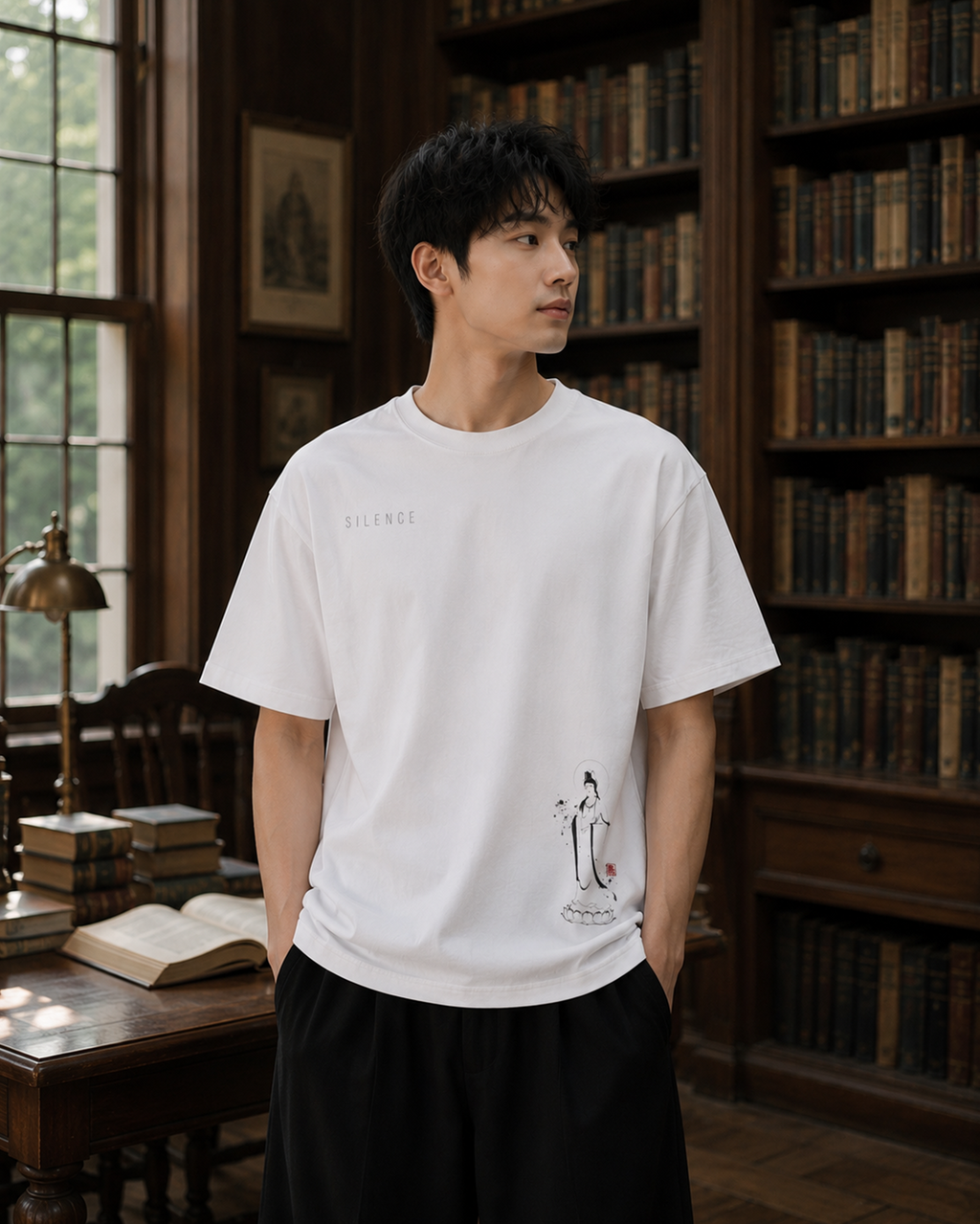 Silence Drift Oversized Tee | Chinese Ink Art Streetwear-03