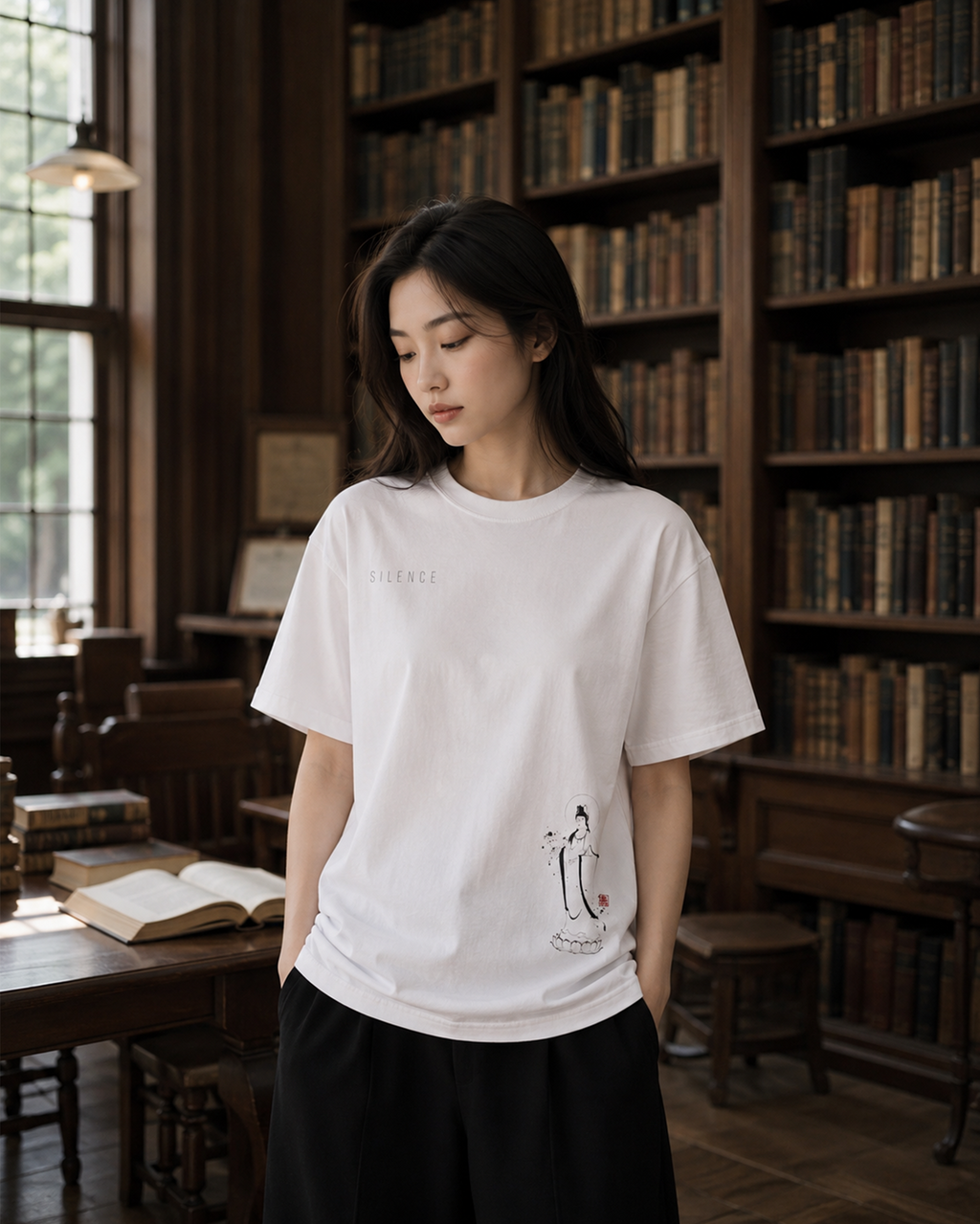 Silence Drift Oversized Tee | Chinese Ink Art Streetwear-03