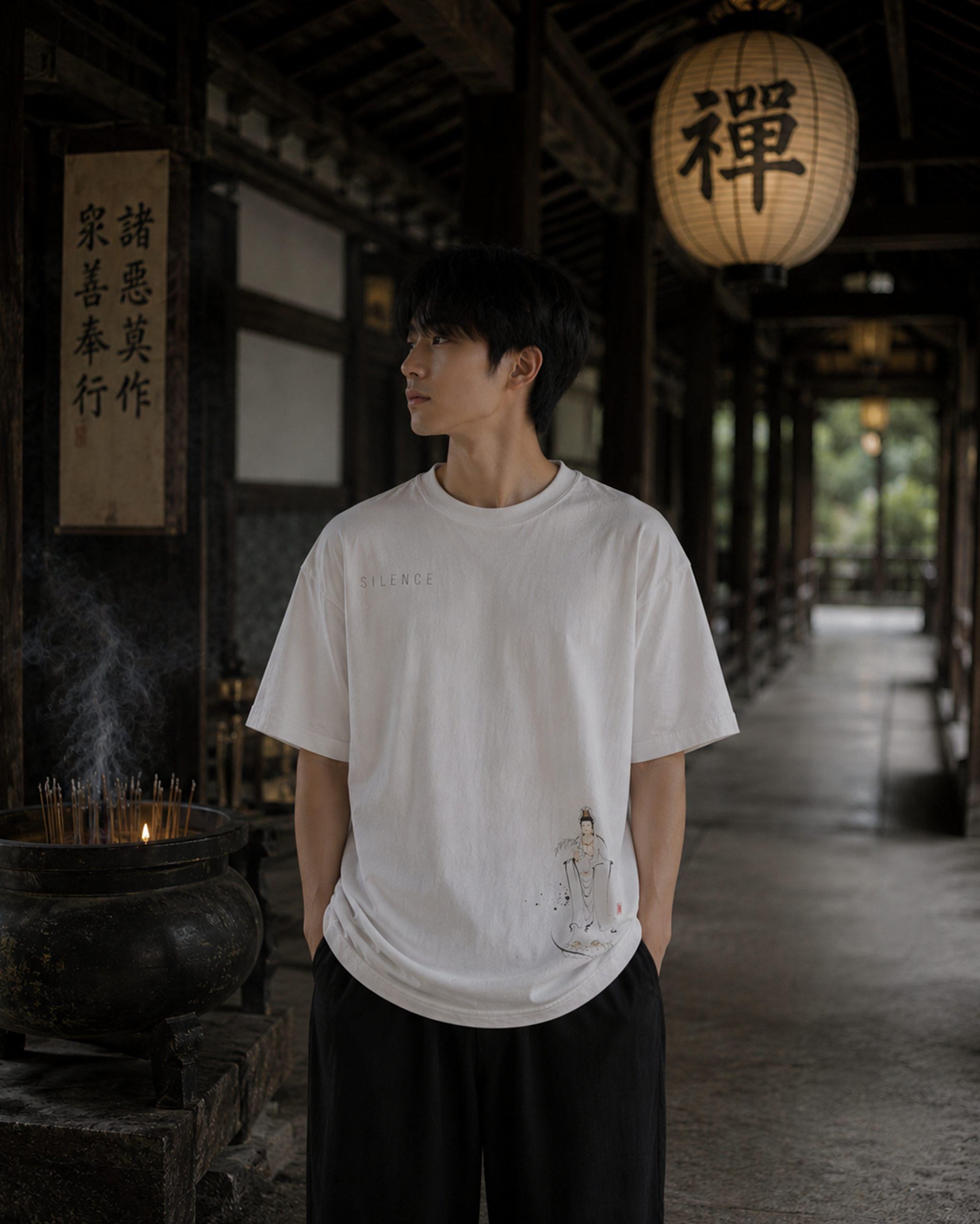 Silence Drift Oversized Tee | Chinese Ink Art Streetwear-01