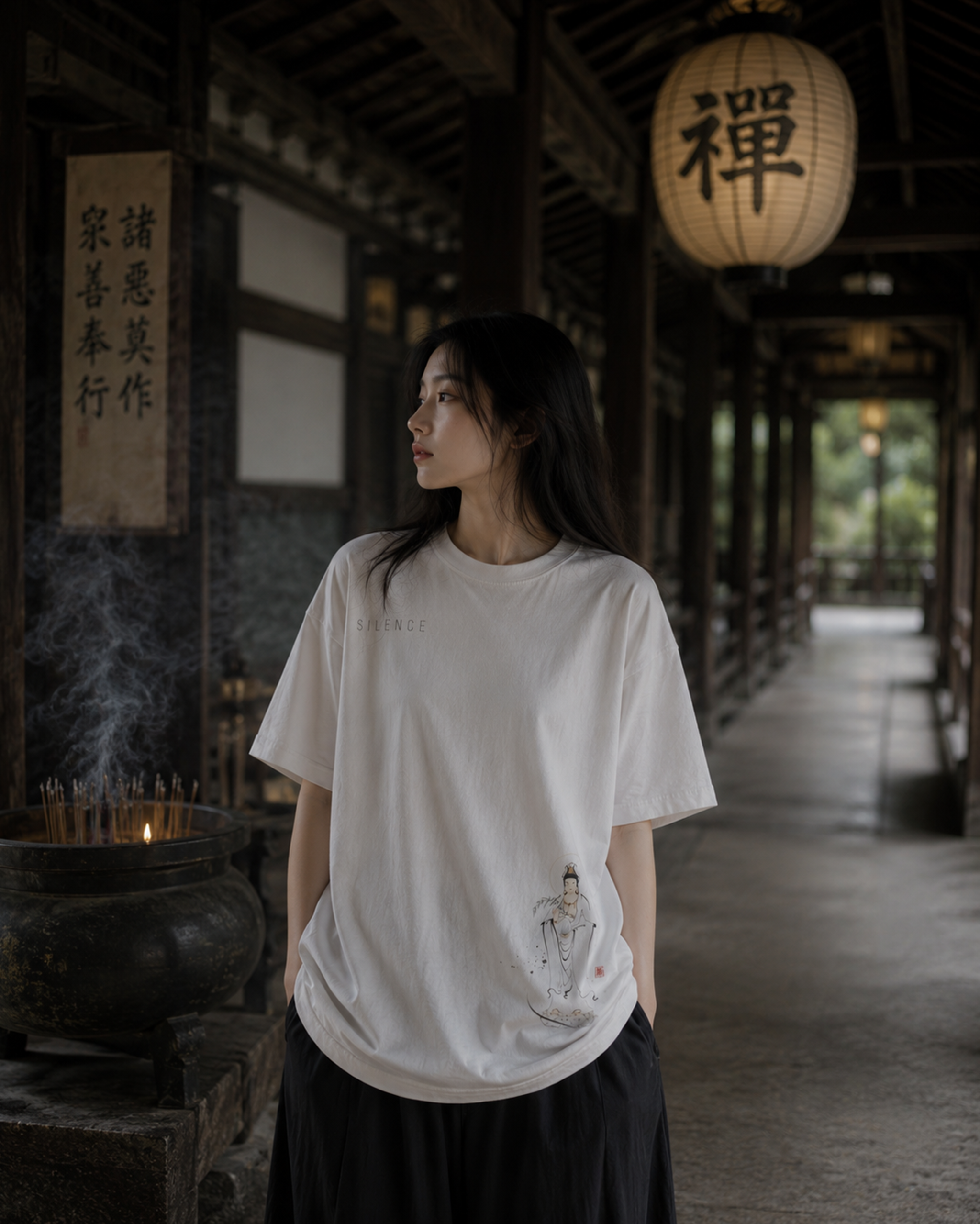 Silence Drift Oversized Tee | Chinese Ink Art Streetwear-01