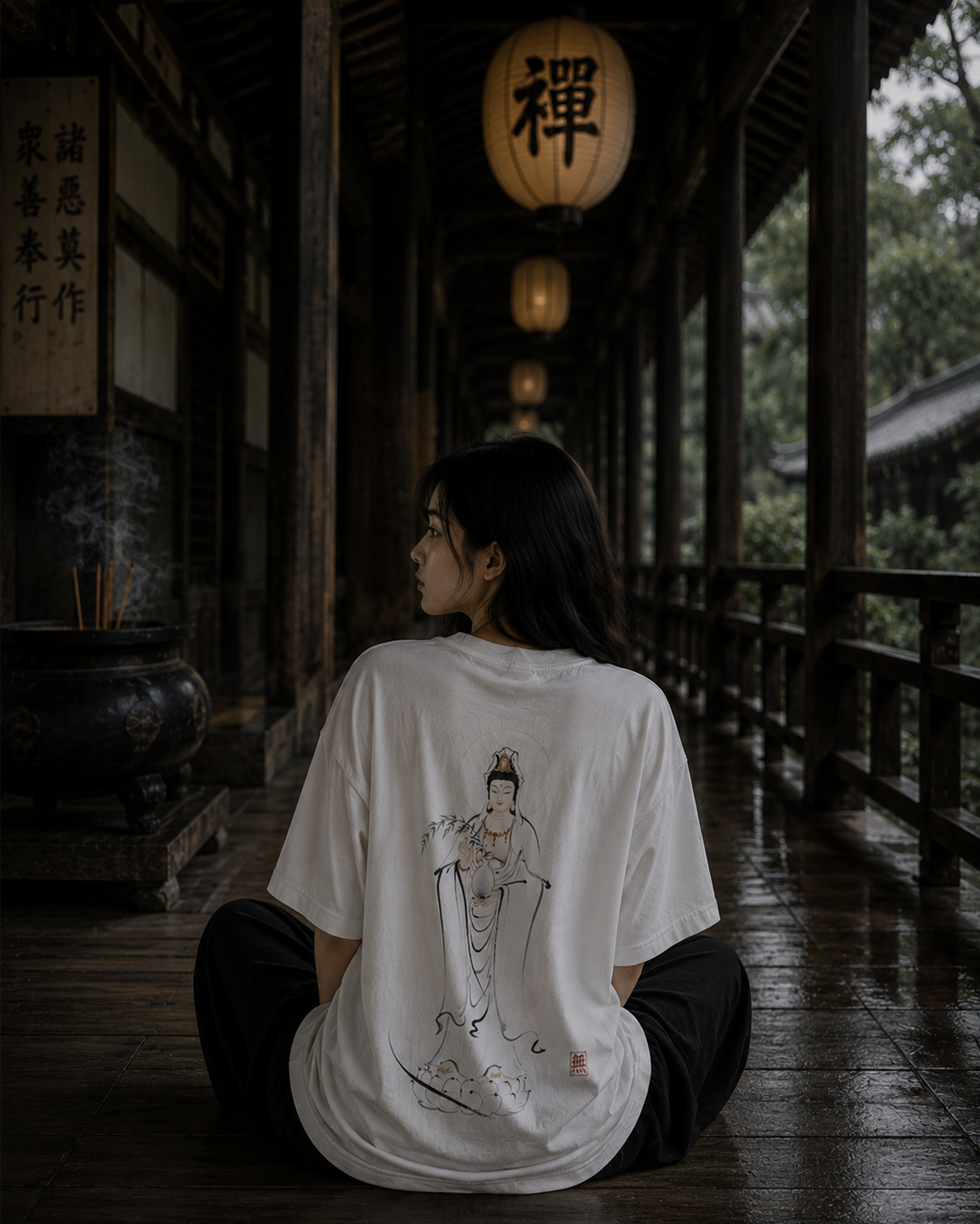 Silence Drift Oversized Tee | Chinese Ink Art Streetwear-01