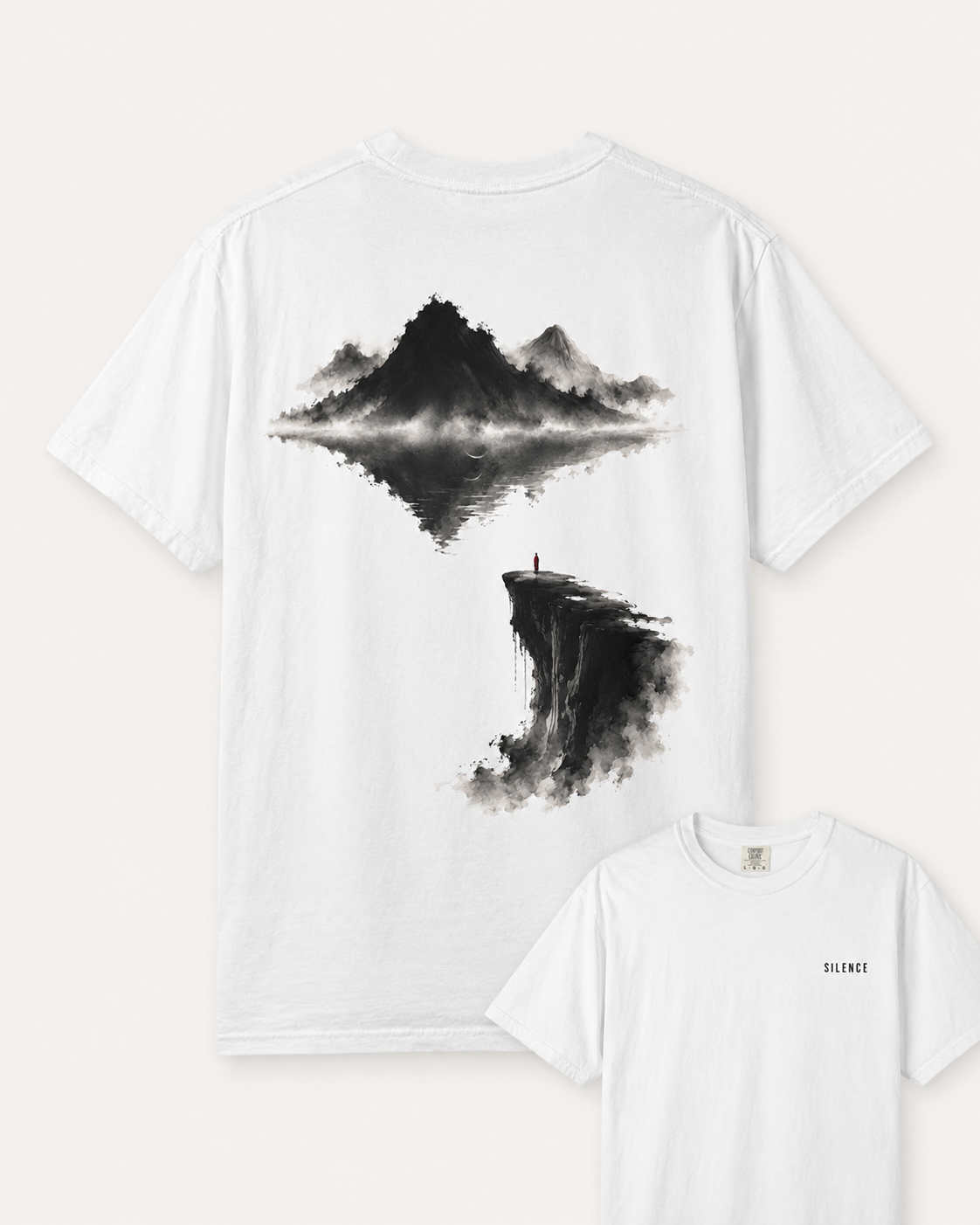 Abyss Cliff Ink Tee | Chinese Mountain Waterfall Temple Art Streetwear T-Shirt | Oversized Minimal Zen Aesthetic Shirt NOIRELITH