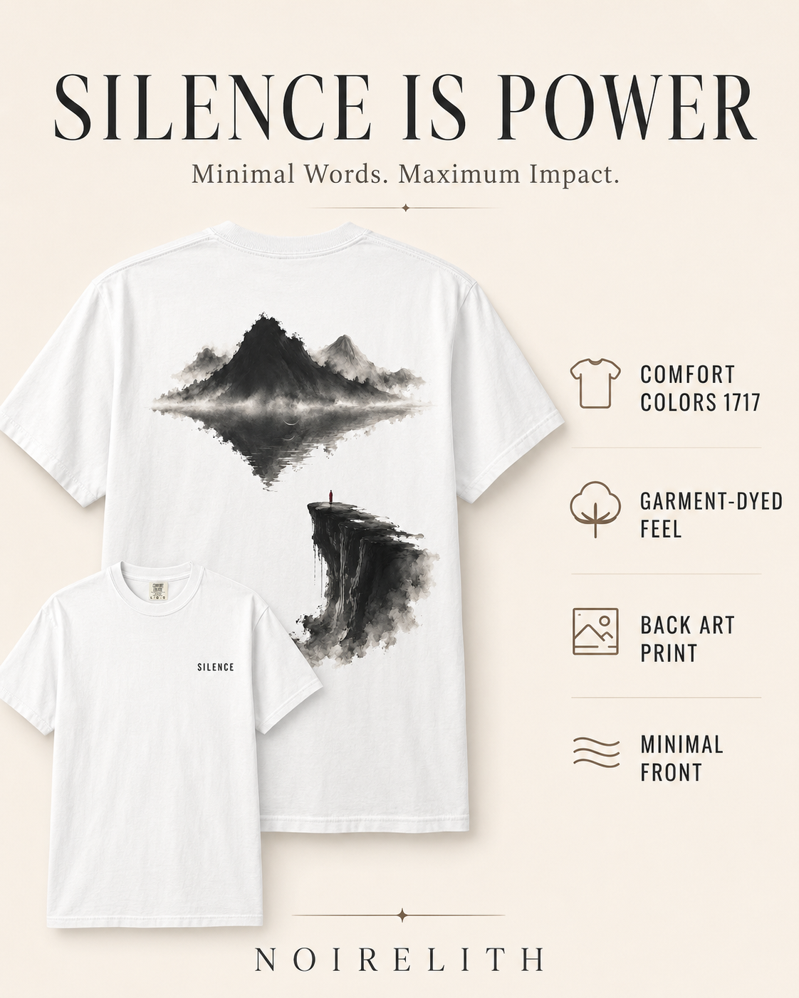 Abyss Cliff Ink Tee | Chinese Mountain Waterfall Temple Art Streetwear T-Shirt | Oversized Minimal Zen Aesthetic Shirt NOIRELITH
