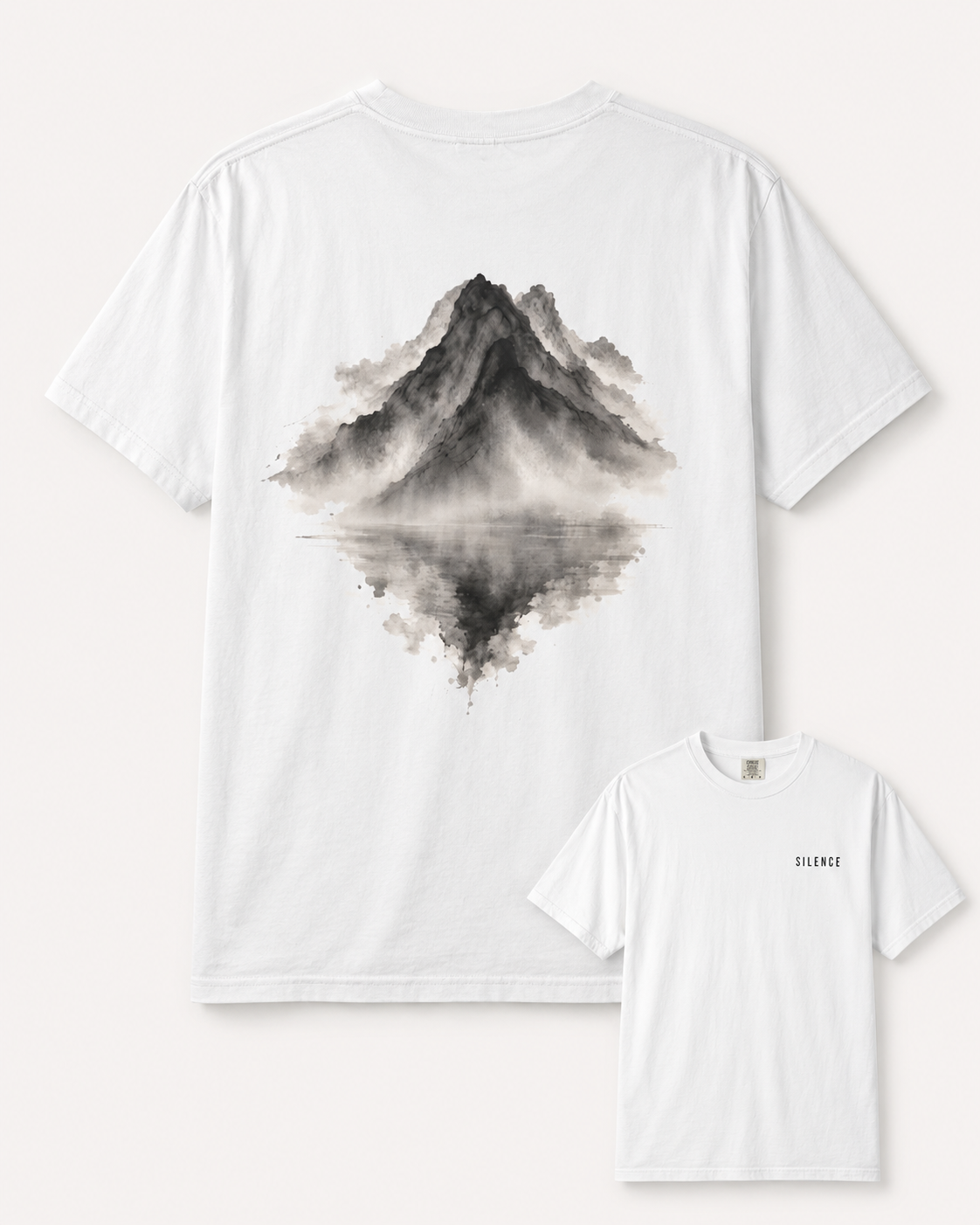 Silent Reflection Oversized Tee | Chinese Ink Mountain & Lake Art | Zen Minimal Streetwear | NOIRELITH