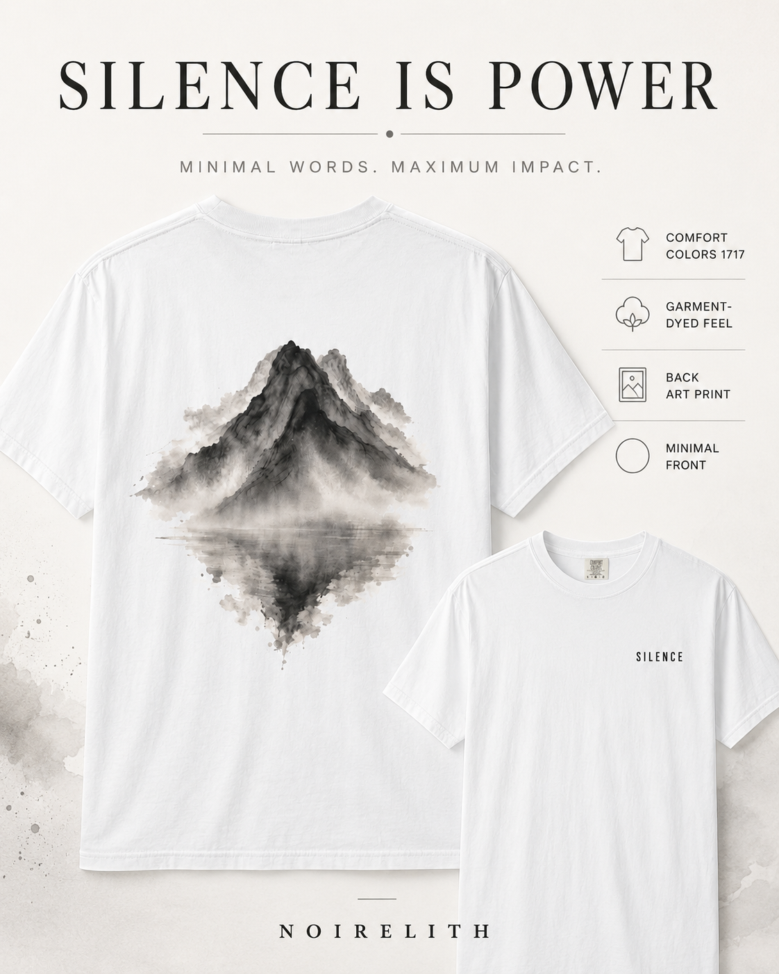 Silent Reflection Oversized Tee | Chinese Ink Mountain & Lake Art | Zen Minimal Streetwear | NOIRELITH