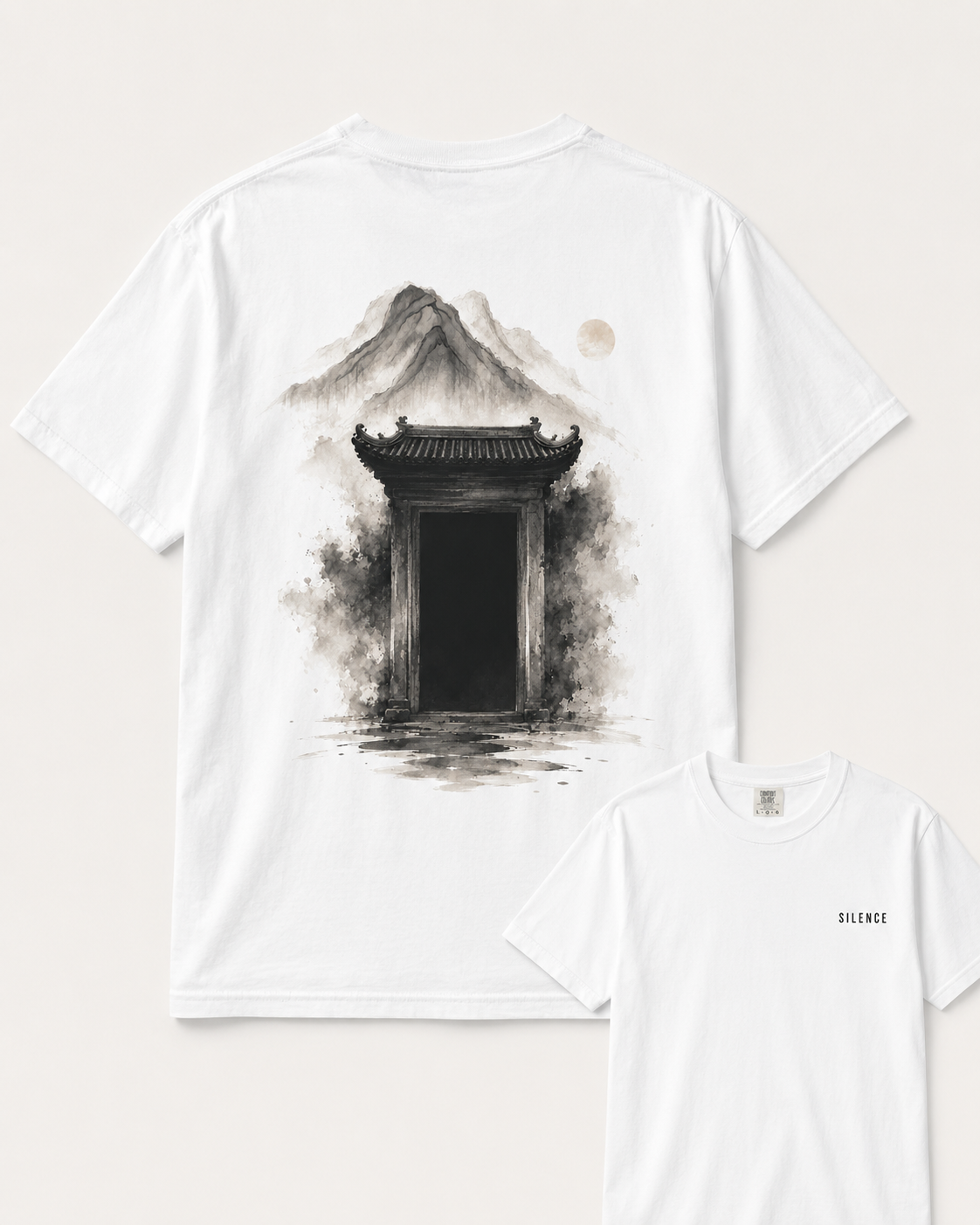 Chinese Ink Temple Oversized Tee | Silent Gate Zen Streetwear Shirt | NOIRELITH