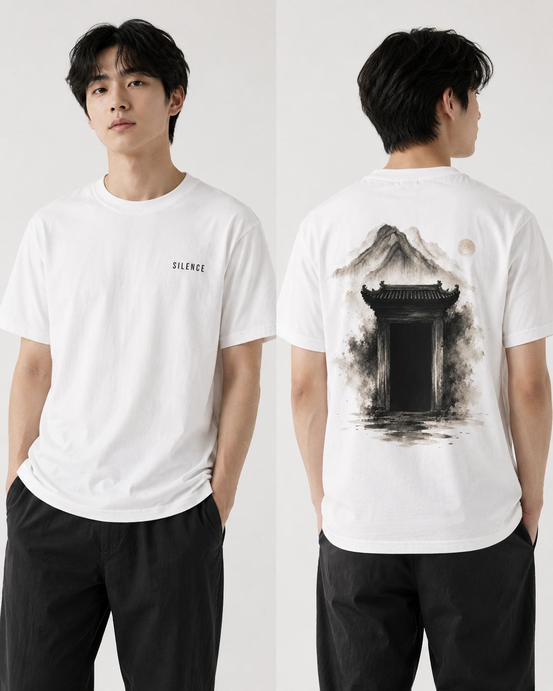 Chinese Ink Temple Oversized Tee | Silent Gate Zen Streetwear Shirt | NOIRELITH