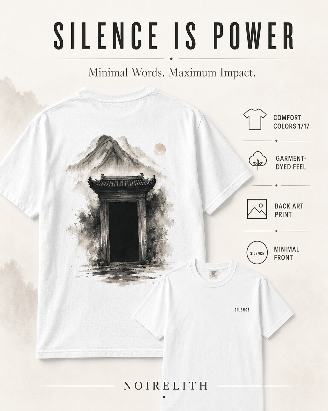 Chinese Ink Temple Oversized Tee | Silent Gate Zen Streetwear Shirt | NOIRELITH