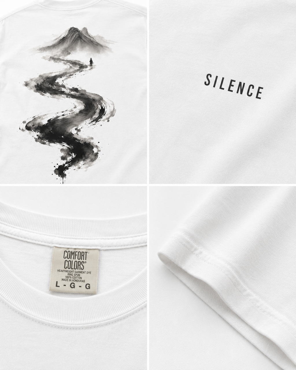 Silence River Zen T-Shirt — Minimalist Mountain Ink-Brush Tee