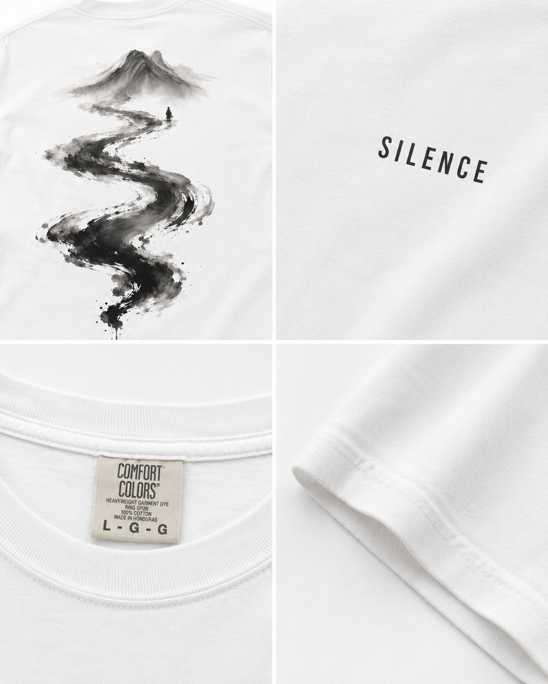 Silence River Zen T-Shirt — Minimalist Mountain Ink-Brush Tee