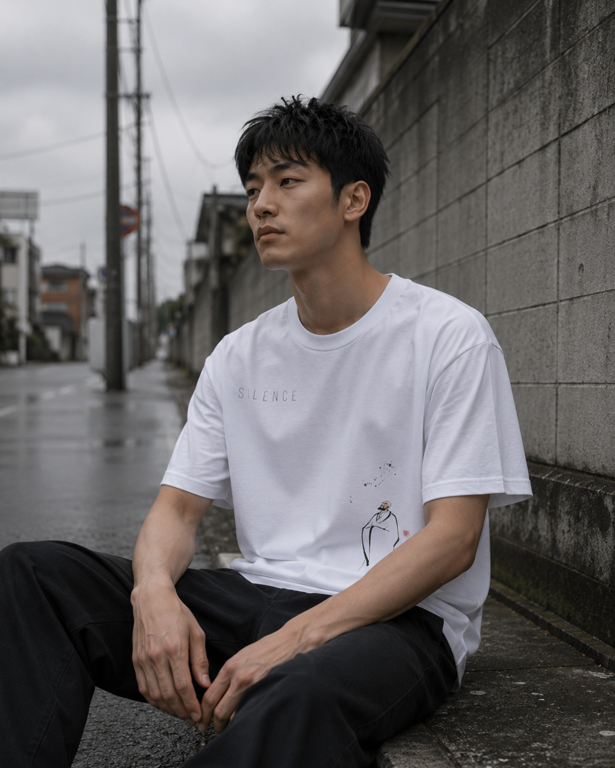 Silence Drift Oversized Tee | Chinese Ink Art Streetwear-09