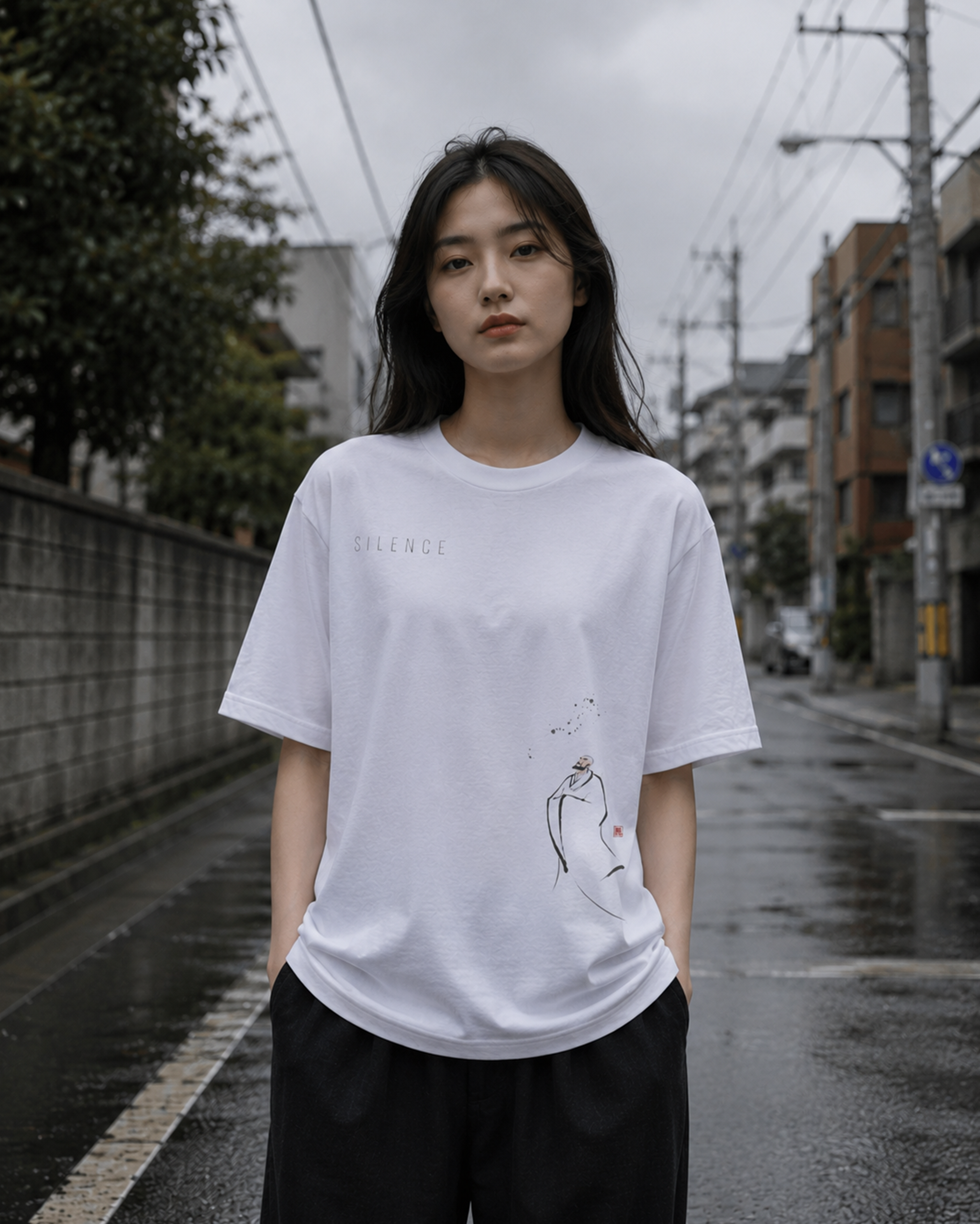 Silence Drift Oversized Tee | Chinese Ink Art Streetwear-09